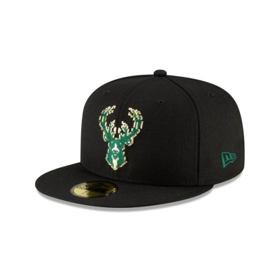 Black Milwaukee Bucks Hat - New Era NBA Pixel 59FIFTY Fitted Caps USA1834592